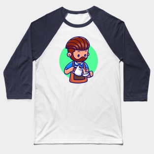 Cute Man Barista Cartoon Baseball T-Shirt